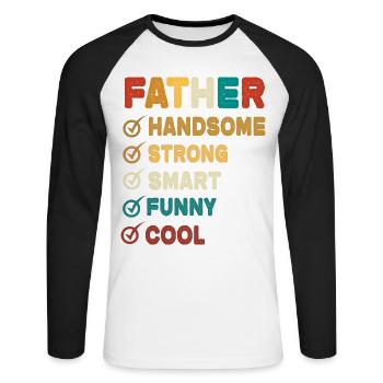 Papa Père Fête des Pères - T-shirt baseball manches longues Homme - blanc/noir - Devant - Nik (191cm)