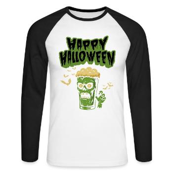 Zombie Beer Funny Saying - Happy Halloween - Unisex Long Sleeve Baseball T-Shirt - white/black - Front - Nik (191cm)