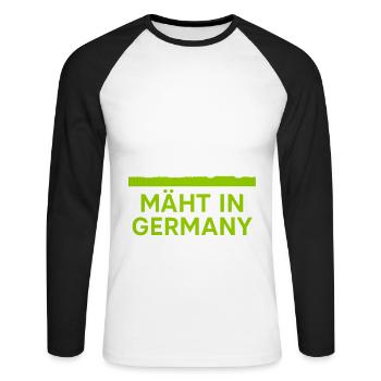 Mäht in Germany Rasenmäher  - Unisex Baseballshirt langarm - Weiß/Schwarz - Vorne - Nik (191cm)