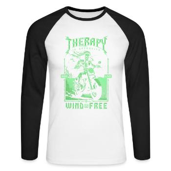 Therapie ist teuer Wind ist kostenlos Biker Schädel - Unisex Baseballshirt langarm - Weiß/Schwarz - Vorne - Nik (191cm)
