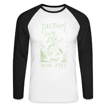 Therapie ist teuer Wind ist kostenlos Biker Schädel - Unisex Baseballshirt langarm - Weiß/Schwarz - Vorne - Nik (191cm)