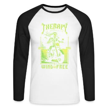 Therapie ist teuer Wind ist kostenlos Biker Schädel - Unisex Baseballshirt langarm - Weiß/Schwarz - Vorne - Nik (191cm)