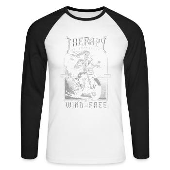 Therapie ist teuer Wind ist kostenlos Biker Schädel - Unisex Baseballshirt langarm - Weiß/Schwarz - Vorne - Nik (191cm)