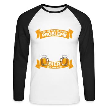 Fishing and Beer: Problem Solving, Angler Saying - Unisex Long Sleeve Baseball T-Shirt - white/black - Front - Nik (191cm)