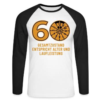 HU December 2025 - 60 Years - Birthday Gift - Unisex Long Sleeve Baseball T-Shirt - white/black - Front - Nik (191cm)