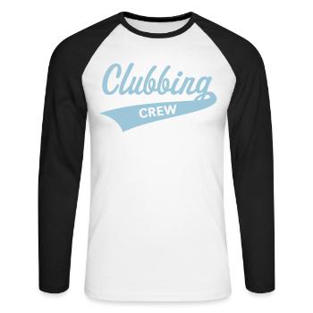 Clubbing crew (Fête / Célébrations / Danse / Bleu ciel) - T-shirt baseball manches longues Homme - blanc/noir - Devant - Nik (191cm)