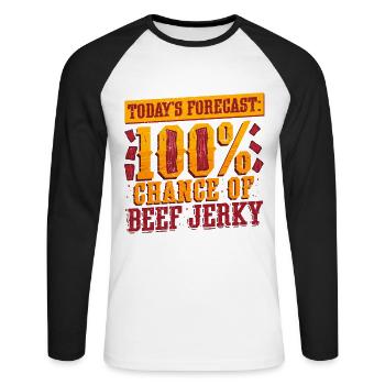 Beef Jerky Dried Meat Biltong Pemmican - Unisex Long Sleeve Baseball T-Shirt - white/black - Front - Nik (191cm)