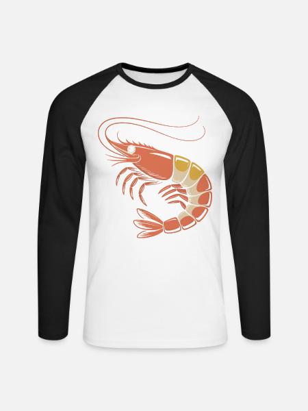 Retro Garnelen-Illustration in Orange - Unisex Baseballshirt langarm - Weiß/Schwarz