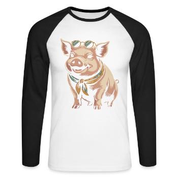 Lunettes de soleil Cochon avec Bandana - T-shirt baseball manches longues Homme - blanc/noir - Devant - Nik (191cm)