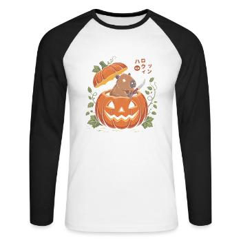Capybara Pumpkin - T-shirt drôle d’Halloween - T-shirt baseball manches longues Homme - blanc/noir - Devant - Nik (191cm)