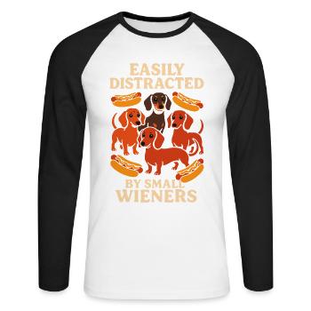 Facilement distrait par l’humour des petits teckels saucisses fumées - T-shirt baseball manches longues Homme - blanc/noir - Devant - Nik (191cm)