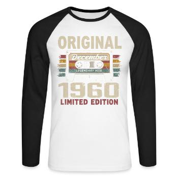 Cadeau D'anniversaire Décembre 1960 - T-shirt baseball manches longues Homme - blanc/noir - Devant - Nik (191cm)