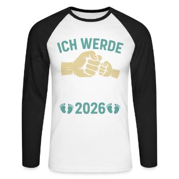Future papa JE SERAI PAPA 2026 Drôle - T-shirt baseball manches longues Homme - blanc/noir - Devant - Nik (191cm)