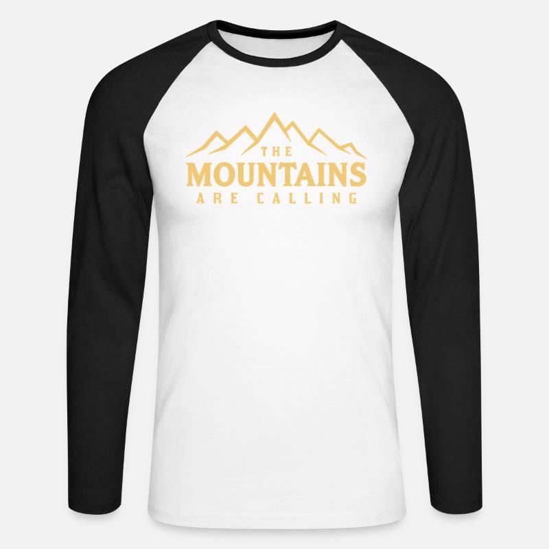 THE MOUNTAINS ARE CALLING Spruch Statement - Unisex Baseballshirt langarm - Weiß/Schwarz
