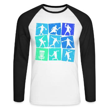 Disc Golf Discgolf Kinder Männer Jungen  - Unisex Baseballshirt langarm - Weiß/Schwarz - Vorne - Nik (191cm)