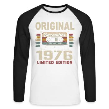 Cadeau D'anniversaire Décembre 1976 - T-shirt baseball manches longues Homme - blanc/noir - Devant - Nik (191cm)
