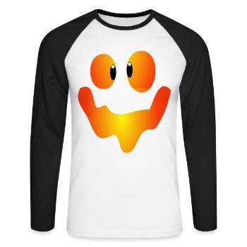 Drôle de citrouille visage Halloween chemise tenue haut - T-shirt baseball manches longues Homme - blanc/noir - Devant - Nik (191cm)