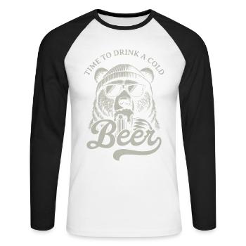 Bierzeit Bär mit Sonnenbrille - Unisex Baseballshirt langarm - Weiß/Schwarz - Vorne - Nik (191cm)