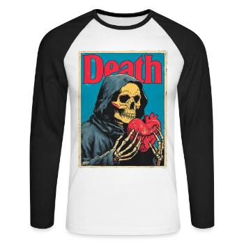 Tod mit Herz Skelett - Unisex Baseballshirt langarm - Weiß/Schwarz - Vorne - Nik (191cm)