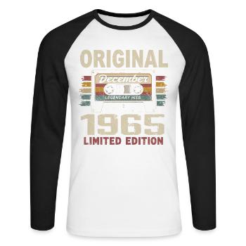 Cadeau D'anniversaire Décembre 1965 - T-shirt baseball manches longues Homme - blanc/noir - Devant - Nik (191cm)