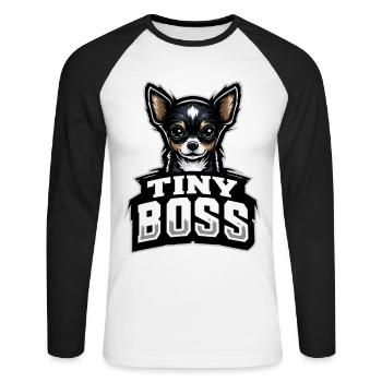 Small dog, big personality - Unisex Long Sleeve Baseball T-Shirt - white/black - Front - Nik (191cm)
