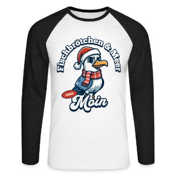Fish sandwich & sea seagull with Santa hat - Unisex Long Sleeve Baseball T-Shirt - white/black - Front - Nik (191cm)