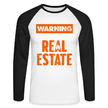 Warning Real Estate Topic of Conversation - Unisex Long Sleeve Baseball T-Shirt - white/black - Front - Nik (191cm)