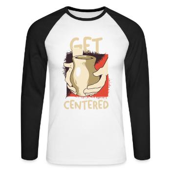 Get Centered Coffee Moment - Unisex Long Sleeve Baseball T-Shirt - white/black - Front - Nik (191cm)