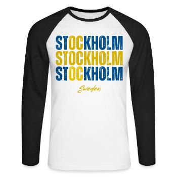 Stockholm Suède, fier Suédois - T-shirt baseball manches longues Homme - blanc/noir - Devant - Nik (191cm)