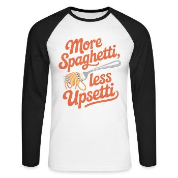More Spaghetti Less Upsetti Funny Pasta - Unisex Long Sleeve Baseball T-Shirt - white/black - Front - Nik (191cm)