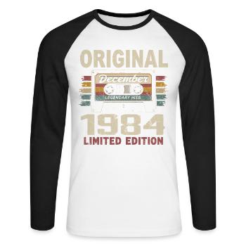 Cadeau D'anniversaire Décembre 1984 - T-shirt baseball manches longues Homme - blanc/noir - Devant - Nik (191cm)