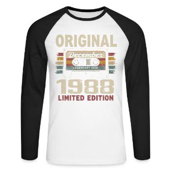 Cadeau D'anniversaire Décembre 1988 - T-shirt baseball manches longues Homme - blanc/noir - Devant - Nik (191cm)