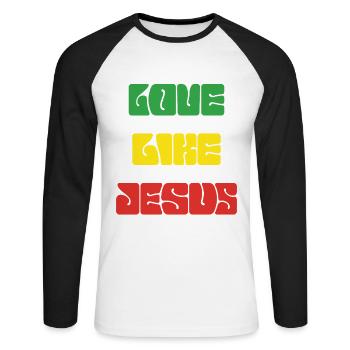 Vie amoureuse Jésus Popart - T-shirt baseball manches longues Homme - blanc/noir - Devant - Nik (191cm)