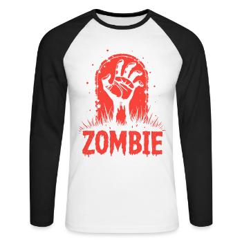Apocalypse Zombie Hand - Unisex Long Sleeve Baseball T-Shirt - white/black - Front - Nik (191cm)