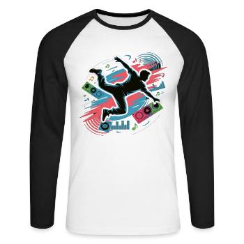 Streetdance Beat – Urban DJ Music Design - T-shirt baseball manches longues Homme - blanc/noir - Devant - Nik (191cm)