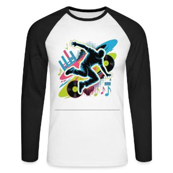 Streetdance Beat – Urban DJ Music Design - T-shirt baseball manches longues Homme - blanc/noir - Devant - Nik (191cm)