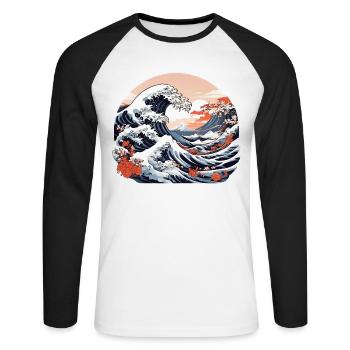Große Welle von Kanagawa - Unisex Baseballshirt langarm - Weiß/Schwarz - Vorne - Nik (191cm)
