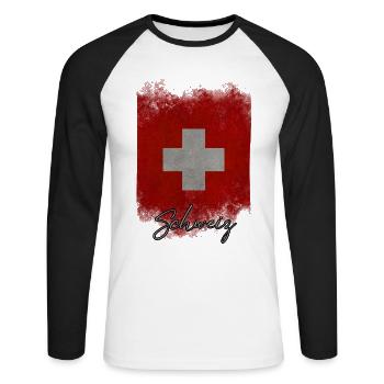 Flagge der Schweiz, Vintage Schweiz - Unisex Baseballshirt langarm - Weiß/Schwarz - Vorne - Nik (191cm)