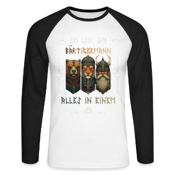 Bärtigermann – Nordisches Wikinger Design - Unisex Baseballshirt langarm - Weiß/Schwarz - Vorne - Nik (191cm)