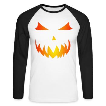 Flame Gourd Halloween Motif Pumpkin Face Ghost - Unisex Long Sleeve Baseball T-Shirt - white/black - Front - Nik (191cm)