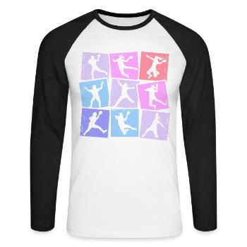 Handball Joueuse de handball Joueuse de handball féminine - T-shirt baseball manches longues Homme - blanc/noir - Devant - Nik (191cm)