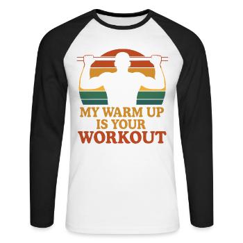 Gymnastique suédoise Gym Workout Mon échauffement est votre - T-shirt baseball manches longues Homme - blanc/noir - Devant - Nik (191cm)