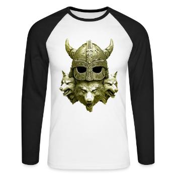 Wikinger Helm Wolf - Unisex Baseballshirt langarm - Weiß/Schwarz - Vorne - Nik (191cm)