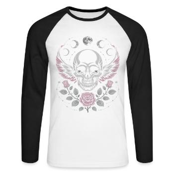 Gothic Skull with Moon Phases and Roses Design - Unisex Long Sleeve Baseball T-Shirt - white/black - Front - Nik (191cm)