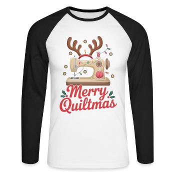 Merry Quiltmas Festive Sewing Santa Holiday Season - Unisex Long Sleeve Baseball T-Shirt - white/black - Front - Nik (191cm)