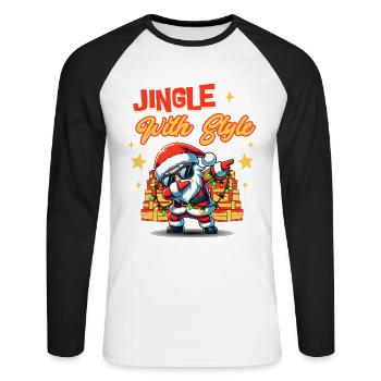 Weihnachtsmann und Schneemann Christmas Design - Unisex Baseballshirt langarm - Weiß/Schwarz - Vorne - Nik (191cm)