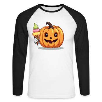 Süßer Grusel Kürbis mit Eiswaffel - Unisex Baseballshirt langarm - Weiß/Schwarz - Vorne - Nik (191cm)