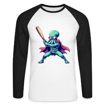 Baseball Oktopus Superheld - Unisex Baseballshirt langarm - Weiß/Schwarz - Vorne - Nik (191cm)