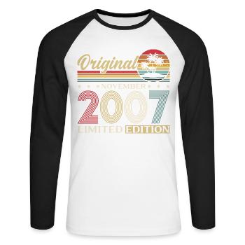 18th Birthday Original November Vintage 2007 - Unisex Long Sleeve Baseball T-Shirt - white/black - Front - Nik (191cm)