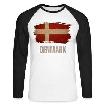 Vintage Danemark, drapeau du Danemark - T-shirt baseball manches longues Homme - blanc/noir - Devant - Nik (191cm)